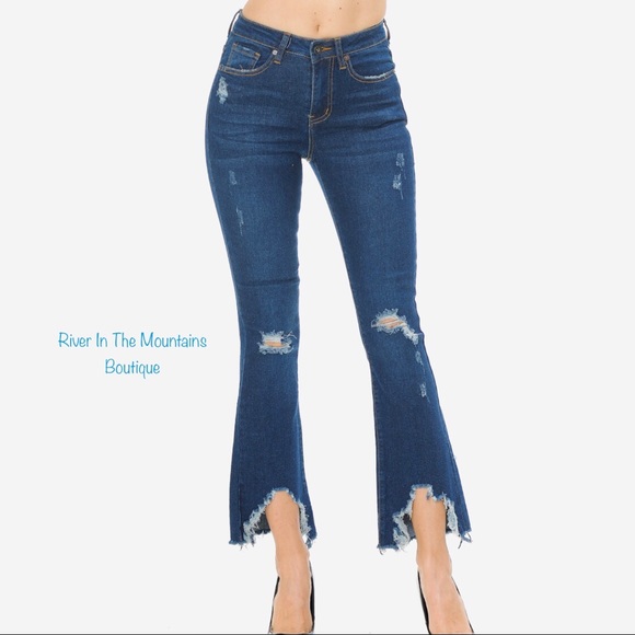 NWT! Sexy Dark Blue Stylish Distressed flare jeans - Picture 2 of 5